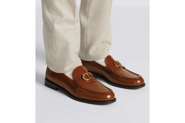 Elegant  Brown Leather Shoes with Signature CD Detail