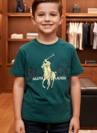 Premium Soft Cool Green Polo Graphic T-Shirt for Kids