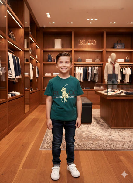 Premium Soft Cool Green Polo Graphic T-Shirt for Kids