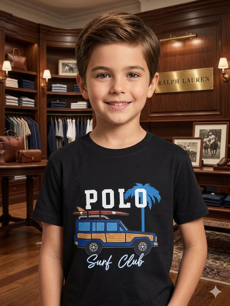 Stylish Kids Polo Surf Club Graphic T-Shirt  Classic Casual Wear
