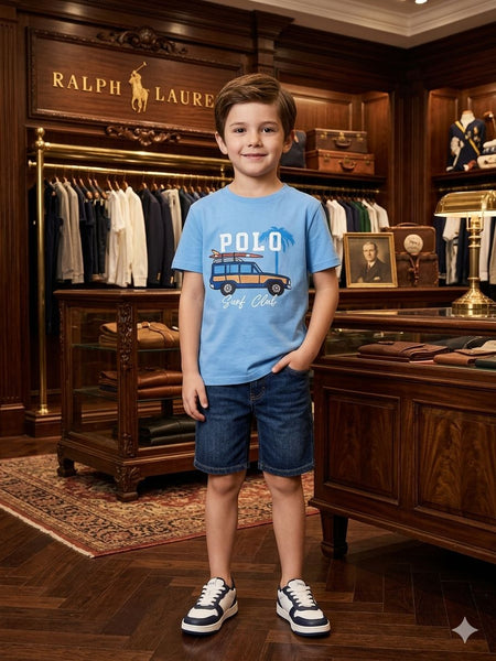 Luxury Boys Classic Sky blue  Polo Surf Club Graphic T-Shirt