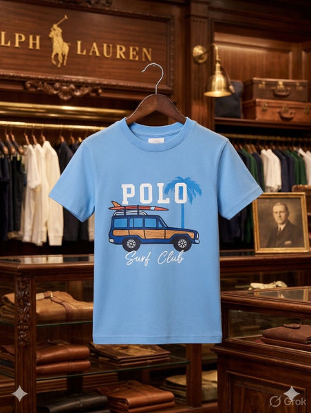 Luxury Boys Classic Sky blue  Polo Surf Club Graphic T-Shirt