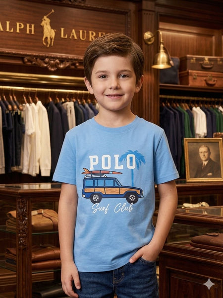 Luxury Boys Classic Sky blue  Polo Surf Club Graphic T-Shirt