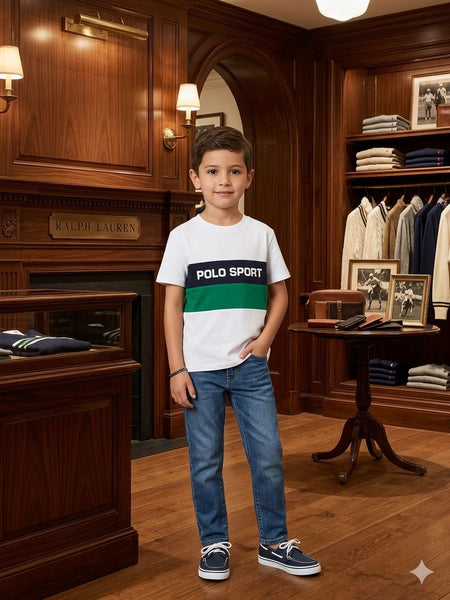 Elegant Boys White Polo Sport Colorblock T-Shirt