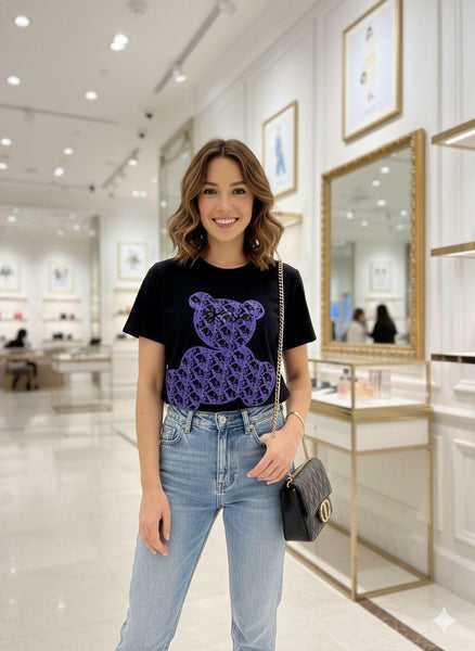 Trendy Designer Graphic T-Shirt with Teddy Print Premium Casual Wear for Women