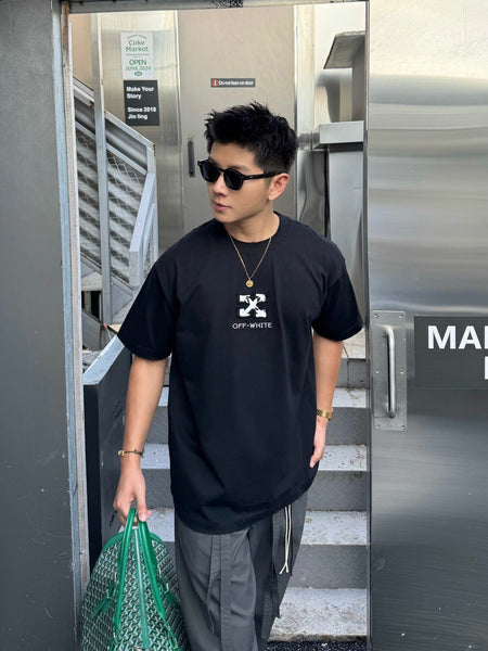Luxury Classic Black Drop Shoulder Minimal Logo T-Shirt