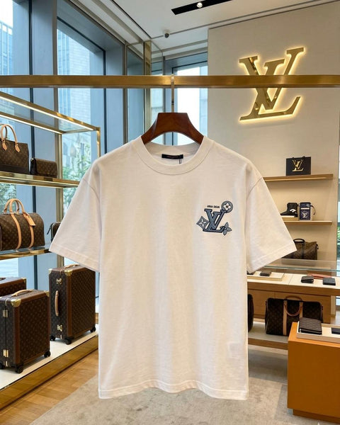 Premium White  Minimal Logo Drop Shoulder T-Shirt