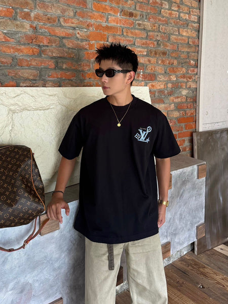 Premium Black Brand  Inspired Minimal Logo Drop Shoulder T-Shirt