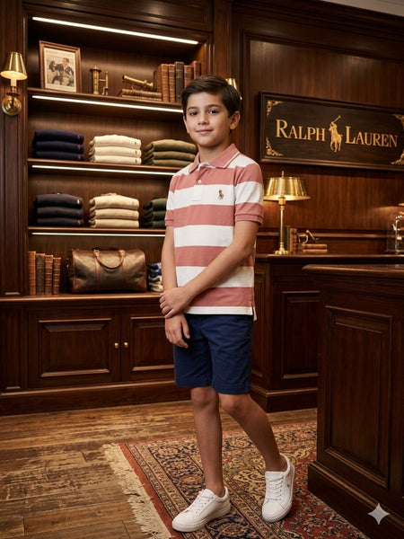 Kids Pink & White Striped Polo T-Shirt  Smart Casual Wear