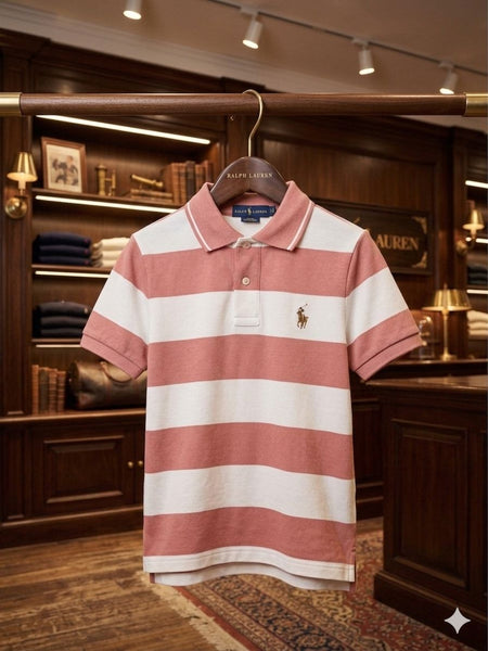 Kids Pink & White Striped Polo T-Shirt  Smart Casual Wear