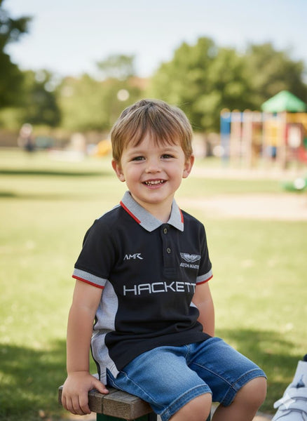 Kids Black Sports Polo T-Shirt  Stylish Racing Look