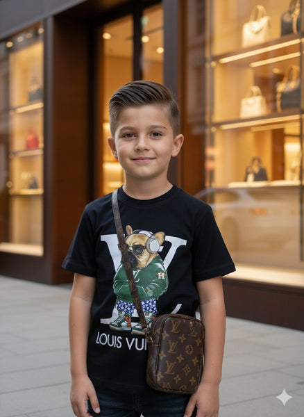 Kids Trendy Black Graphic T-Shirt  Cool Cartoon Style