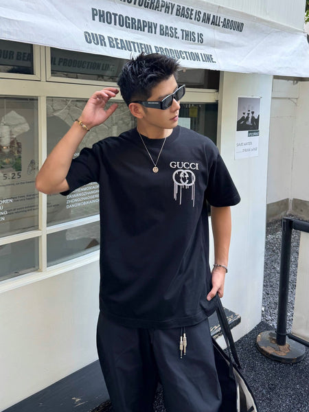 Premium Black Logo Over sized T-Shirt with Minimal Chest Embroidered Logo