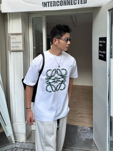 Premium Trendy White Embroidered  Drop Shoulder T-Shirt