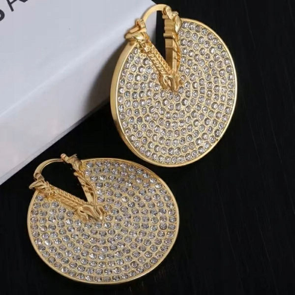 Elegant Gold Plated Round Crystal Hoop Earrings for Women