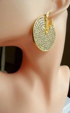 Elegant Gold Plated Round Crystal Hoop Earrings for Women