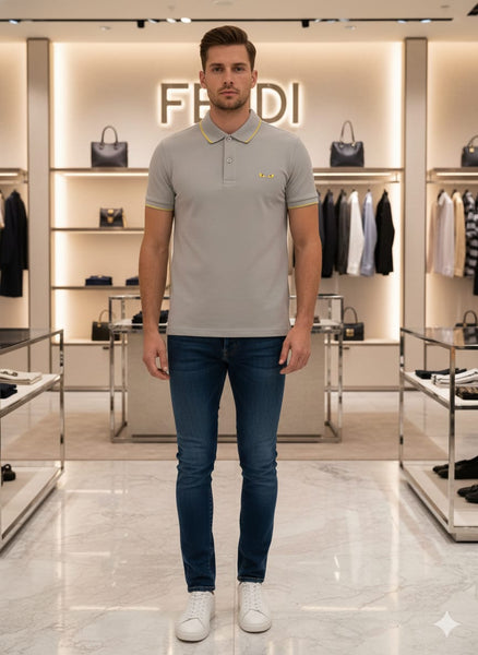 Luxury Grey Polo T-Shirt with Signature Detail Smart Casual Style
