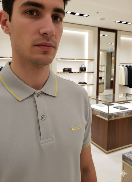 Luxury Grey Polo T-Shirt with Signature Detail Smart Casual Style