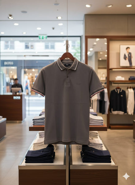 Premium Grey Polo T-Shirt with Contrast Trim  Modern Smart Casual