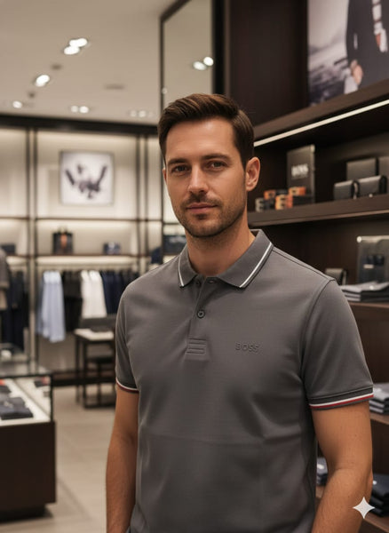 Premium Grey Polo T-Shirt with Contrast Trim  Modern Smart Casual