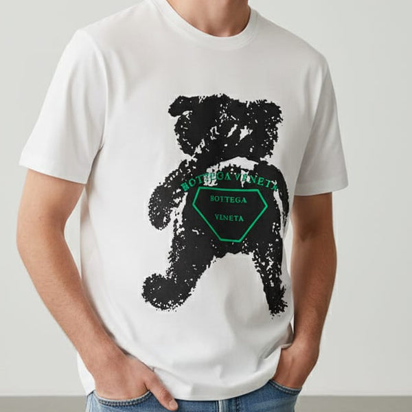 Luxury White Teddy Graphic Printed T-Shirt – Premium Casual Wear