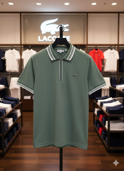 Premium  Green Zip Collar Polo T-Shirt