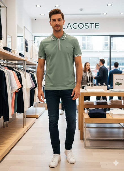 Premium  Green Zip Collar Polo T-Shirt