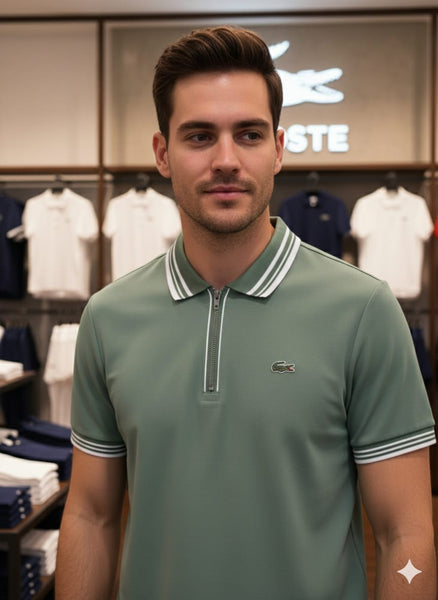 Premium  Green Zip Collar Polo T-Shirt