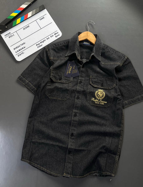 Premium Denim Short Sleeve Shirt Stylish Casual Wear
