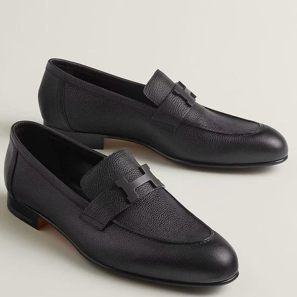 Premium Black Leather Loafers with Elegant Metal Detail