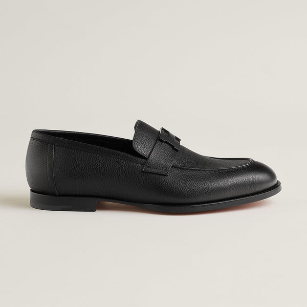 Premium Black Leather Loafers with Elegant Metal Detail