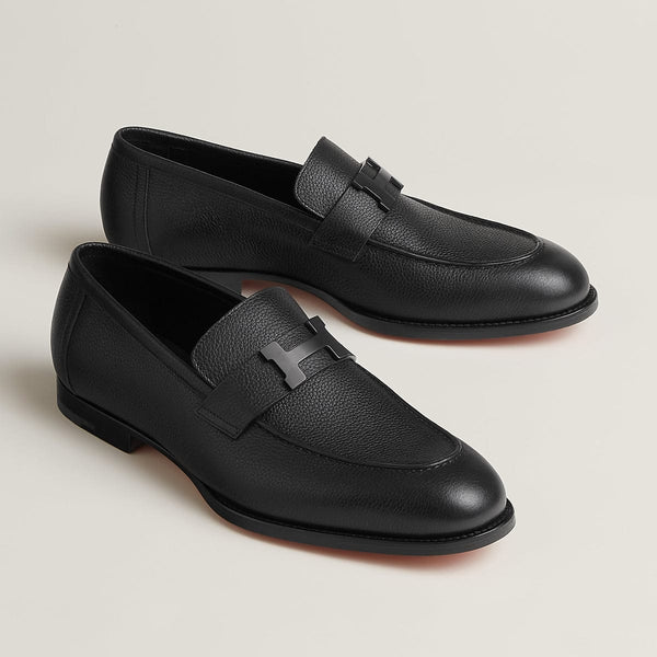 Premium Black Leather Loafers with Elegant Metal Detail