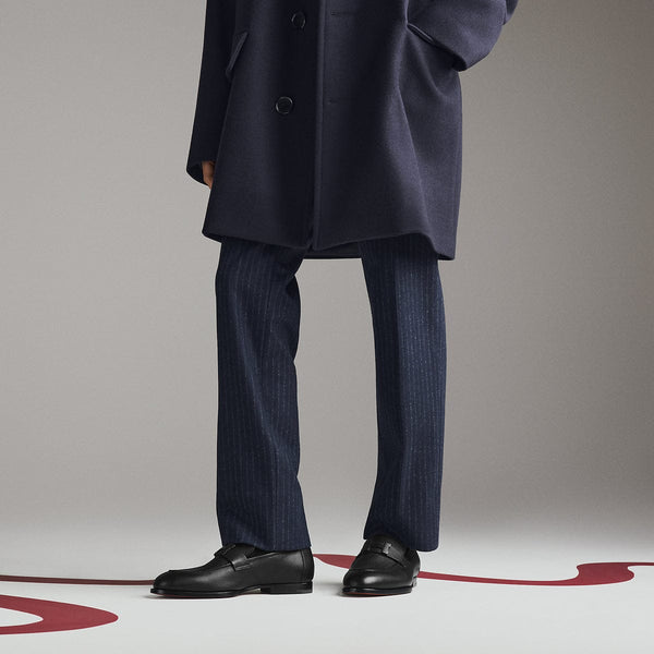 Premium Black Leather Loafers with Elegant Metal Detail