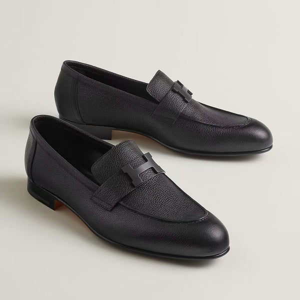 Premium Black Leather Loafers with Elegant Metal Detail