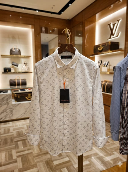 Premium White Monogram Printed Casual Shirt for Men