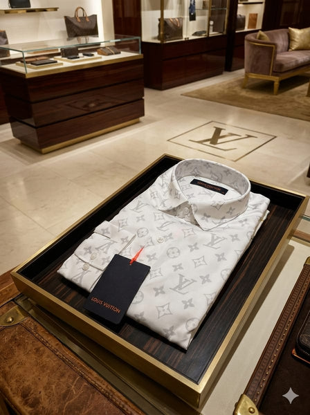 Premium White Monogram Printed Casual Shirt for Men