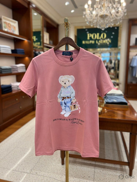 Premium Polo Bear Graphic Pink T-Shirt for Women