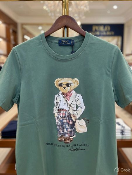 Premium Polo Bear Graphic Green T-Shirt for Women