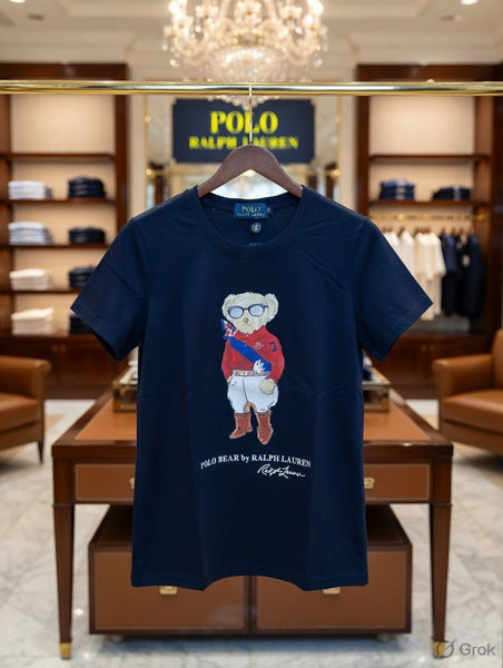 Premium Polo Bear Graphic Navy Blue T-Shirt for Women