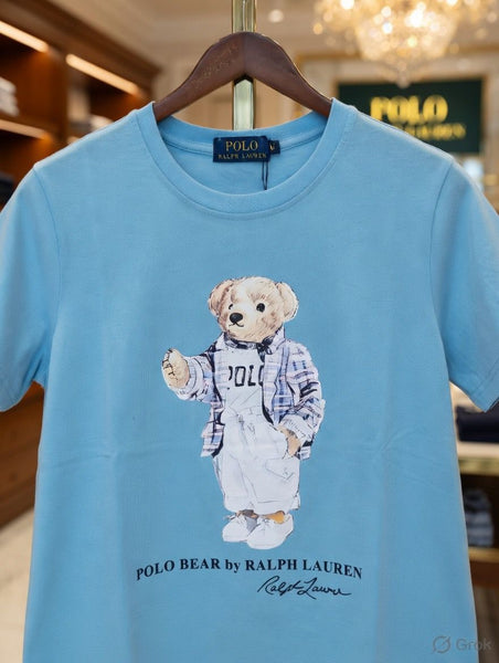 Premium Polo Bear Graphic Sky Blue T-Shirt for Women