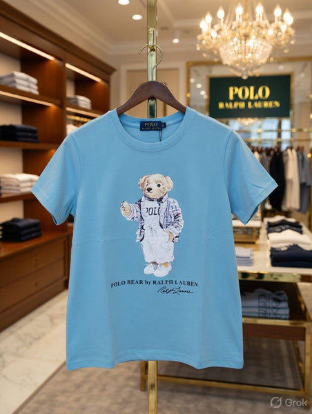Premium Polo Bear Graphic Sky Blue T-Shirt for Women