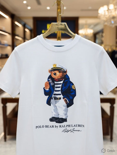 Classic White Polo Bear Sailor Graphic T-Shirt