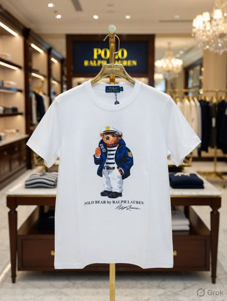 Classic White Polo Bear Sailor Graphic T-Shirt