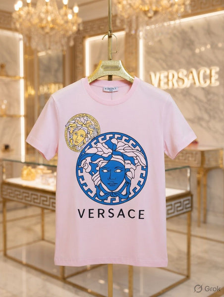 Luxury  Pink Medusa Logo Graphic T-Shirt for Women