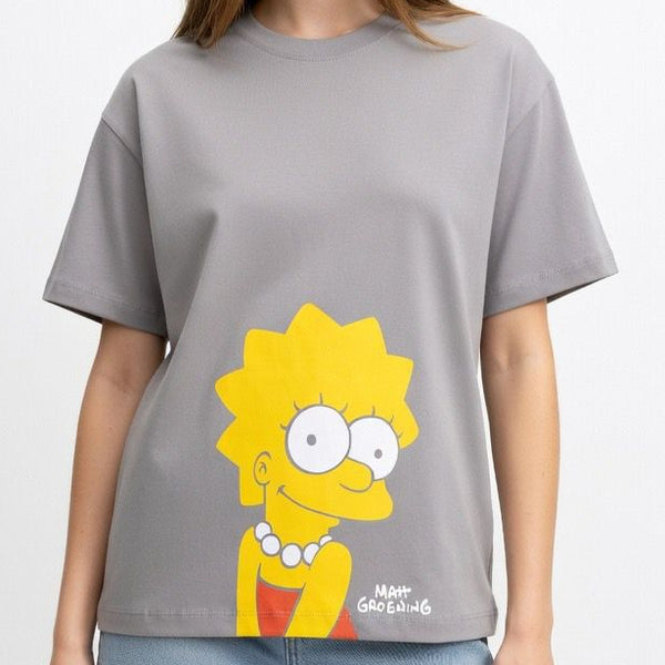 Premium Stylish Grey Cartoon Print  T-Shirt for Women