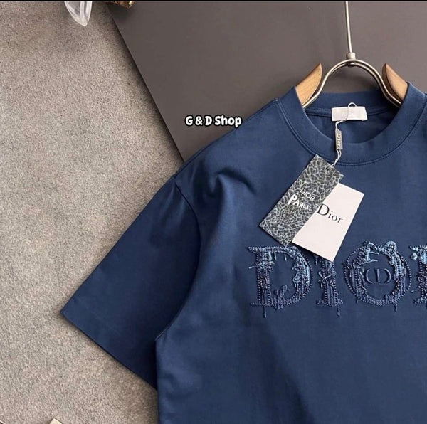 Premium Blue Embroidered Logo Drop Shoulder  T-Shirt for Men