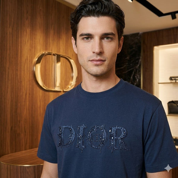 Premium Blue Embroidered Logo Drop Shoulder  T-Shirt for Men