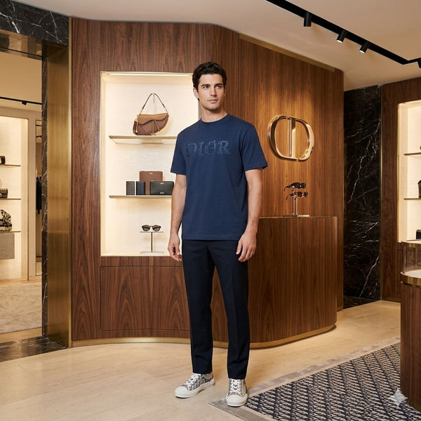 Premium Blue Embroidered Logo Drop Shoulder  T-Shirt for Men