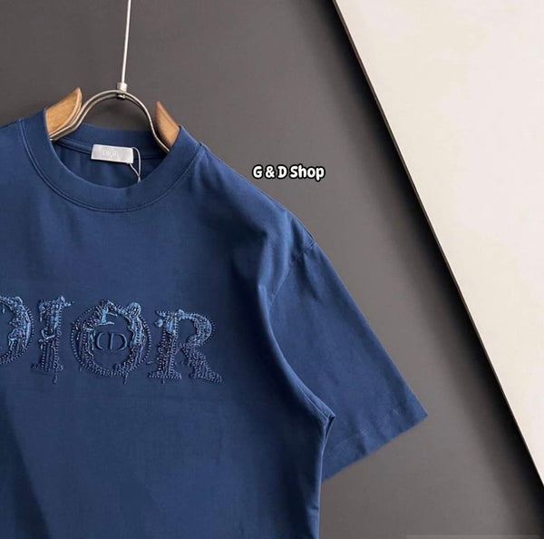 Premium Blue Embroidered Logo Drop Shoulder  T-Shirt for Men