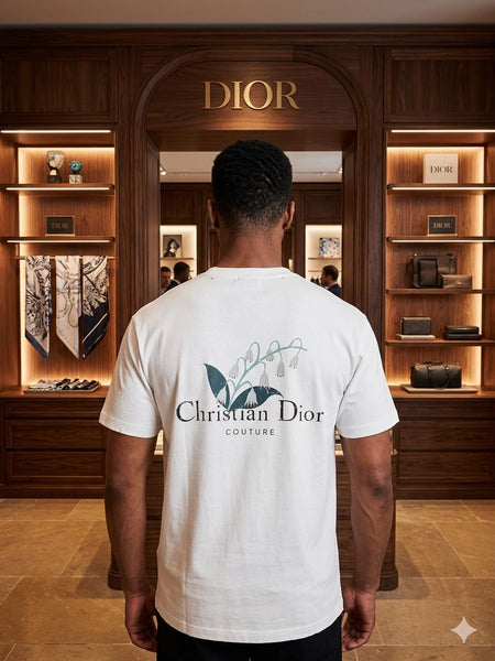 Premium White Floral Print  Branded Drop shoulder T-Shirt for Men